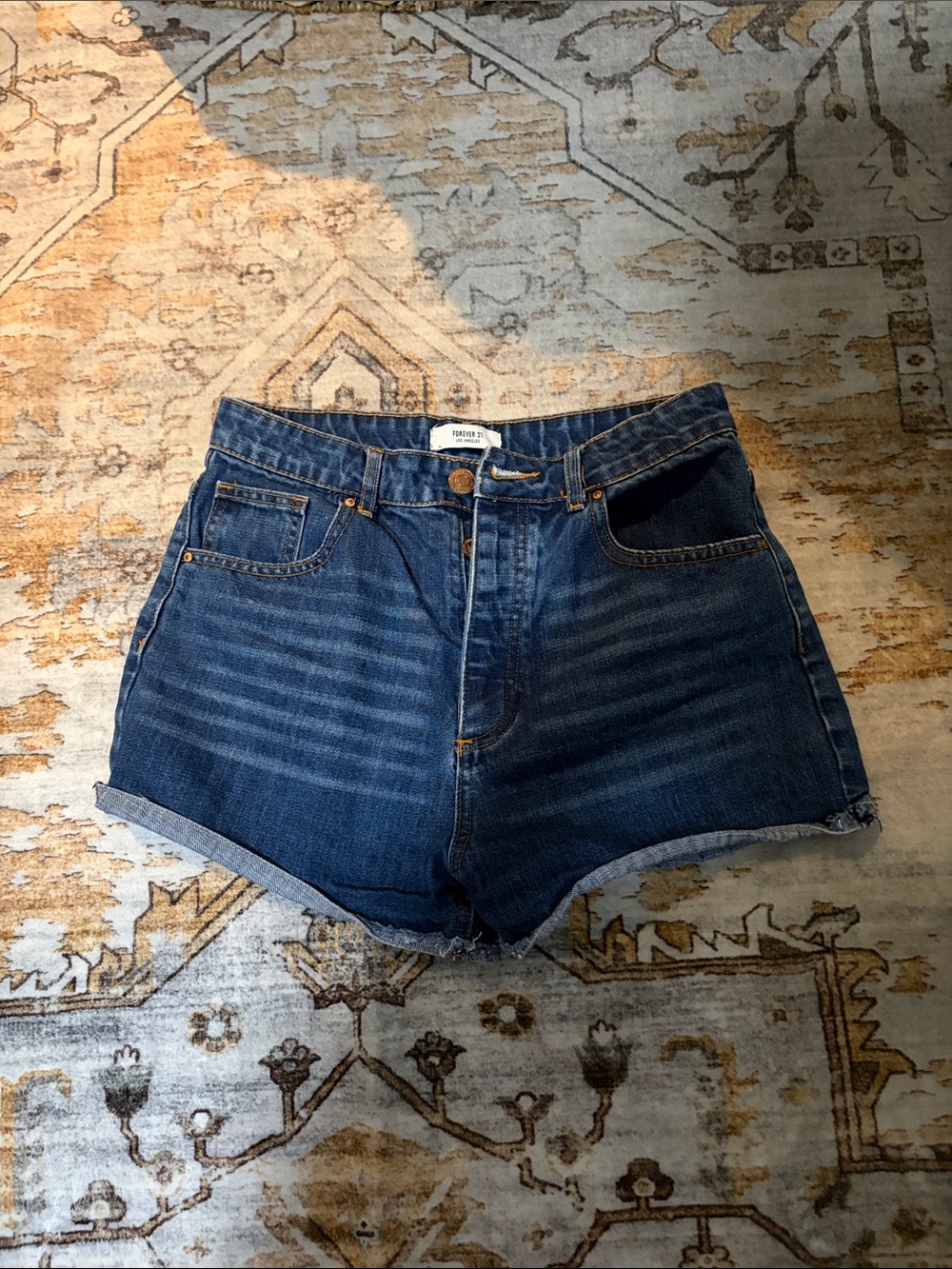 Forever 21 Dark Blue High-Rise Denim Shorts